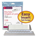 Poly Index Tabs And Inserts For Hanging File Folders, 1-5-cut Tabs, White-clear, 2.25" Wide, 25-pack