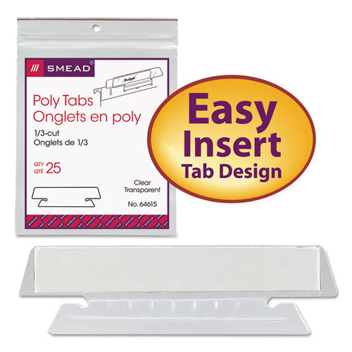 Poly Index Tabs And Inserts For Hanging File Folders, 1-3-cut Tabs, White-clear, 3.5
