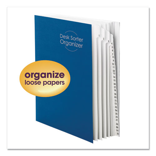 Deluxe Expandable Indexed Desk File-sorter, 31 Dividers, Dates, Letter-size, Dark Blue Cover