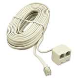 Telephone Extension Cord, Plug-dual Jack, 25 Ft., Almond