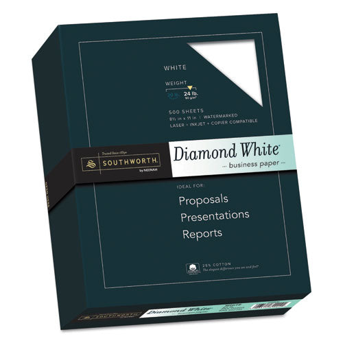 25% Cotton Diamond White Business Paper, 95 Bright, 24 Lb, 8.5 X 11, 500-ream