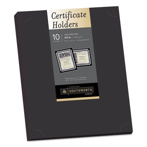 Certificate Holder, Black, 105lb Linen Stock, 12 X 9 1-2, 10-pack