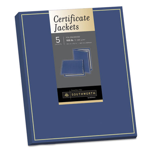 Certificate Jacket, Navy-gold Border, Felt, 88lb Stock, 12 X 9 1-2, 5-pack