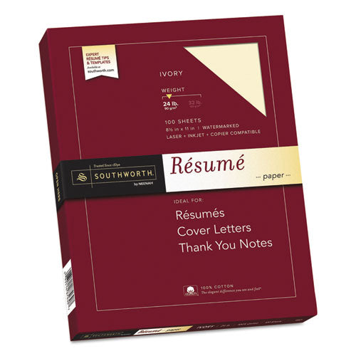 100% Cotton Resume Paper, 24 Lb, 8.5 X 11, Ivory, 100-pack