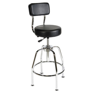 Heavy-duty Shop Stool, 34" Seat Height, Supports Up To 300 Lbs., Black Seat-black Back, Chrome Base