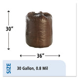 Controlled Life-cycle Plastic Trash Bags, 30 Gal, 0.8 Mil, 30" X 36", Brown, 60-box