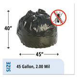 Insect-repellent Trash Bags, 45 Gal, 2 Mil, 40" X 45", Black, 65-box