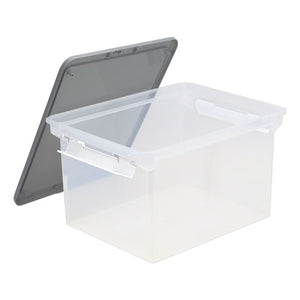 Portable File Tote With Locking Handles, Letter-legal Files, 18.5" X 14.25" X 10.88", Clear-silver