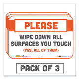 Besafe Messaging Repositionable Wall-door Signs, 9 X 6, Please Wipe Down All Surfaces You Touch, White, 3-pack