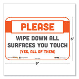 Besafe Messaging Repositionable Wall-door Signs, 9 X 6, Please Wipe Down All Surfaces You Touch, White, 30-carton