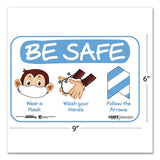 Besafe Messaging Education Wall Signs, 9 X 6,  "be Safe, Wear A Mask, Wash Your Hands, Follow The Arrows", Monkey, 3-pack