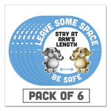 Besafe Messaging Education Floor Signs, Leave Some Space; Stay At Arms Length; Be Safe, 12" Dia, White-blue, 6-pack