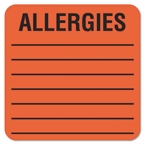 Allergy Warning Labels, Allergies, 2 X 2, Fluorescent Red, 500-roll