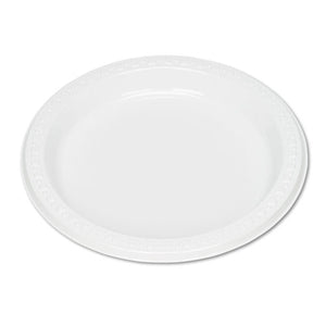 Plastic Dinnerware, Plates, 7" Dia, White, 125-pack