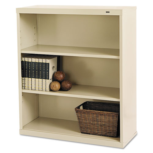 Metal Bookcase, Three-shelf, 34-1-2w X 13-1-2d X 40h, Putty