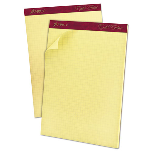 Gold Fibre Canary Quadrille Pads, 4 Sq-in Quadrille Rule, 8.5 X 11.75, Canary, 50 Sheets