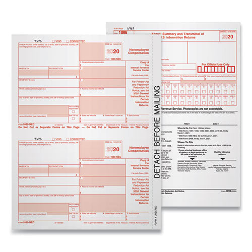 5-part 1099-nec Tax Forms, 8.5 X 11, 50-pack