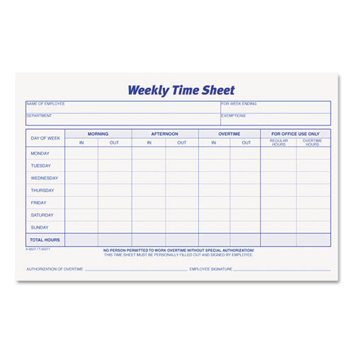 Weekly Time Sheets, 5 1-2 X 8 1-2, 50-pad, 2-pack