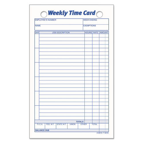 Employee Time Card, Weekly, 4 1-4 X 6 3-4, 100-pack