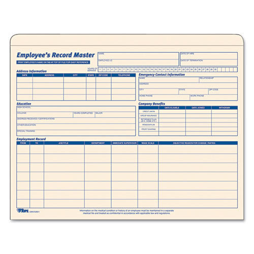 Employee Record Master File Jacket, Straight Tab, Letter Size, Manila, 15-pack