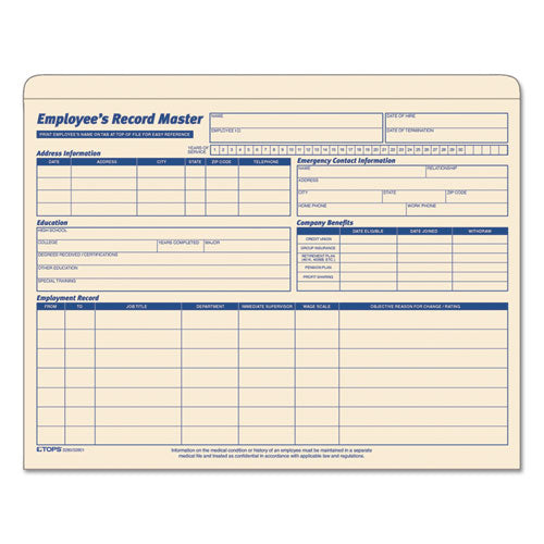 Employee Record Master File Jacket, Straight Tab, Letter Size, Manila, 20-pack