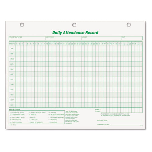Daily Attendance Card, 8 1-2 X 11, 50 Forms