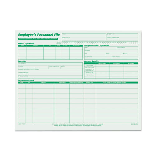 Employee's Record File Folders, Straight Tab, Letter Size, Green, 20-pack