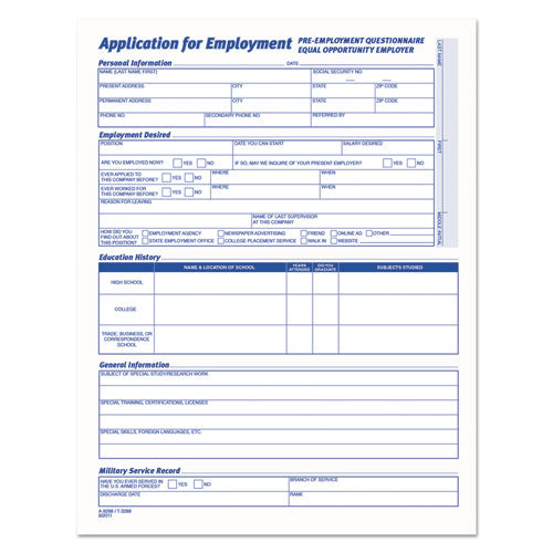 Comprehensive Employee Application Form, 8 1-2 X 11, 25 Forms