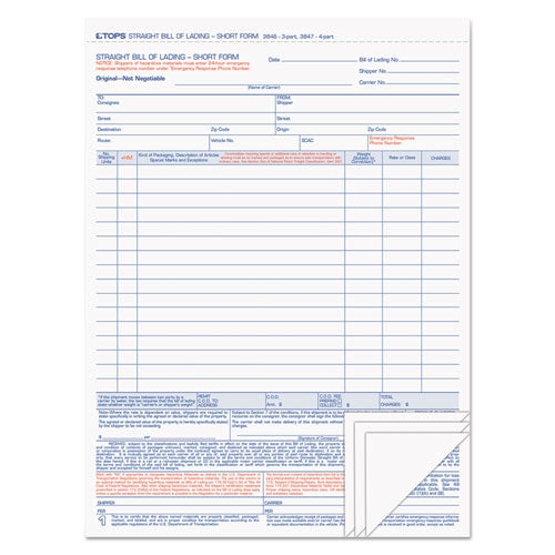Bill Of Lading,16-line, 8-1-2 X 11, Four-part Carbonless, 50 Forms