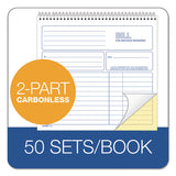 Spiralbound Service Invoices, 8 1-2 X 7-3-4, Two-part Carbonless, 50 Sets-book