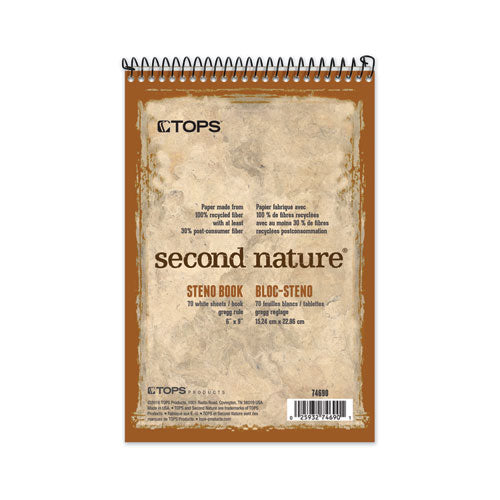 Second Nature Recycled Notebooks, Gregg Rule, 6 X 9, White, 70 Sheets