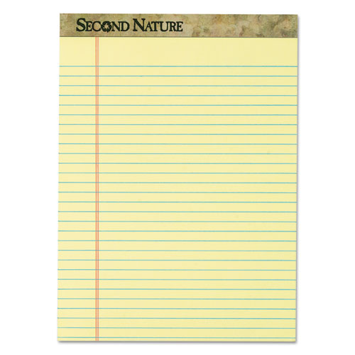 Second Nature Recycled Pads, Wide-legal Rule, 8.5 X 11.75, Canary, 50 Sheets, Dozen