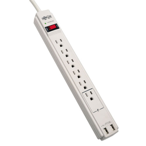 Protect It! Surge Protector, 6 Outlets-2 Usb, 6 Ft Cord, 990 Joules, Gray