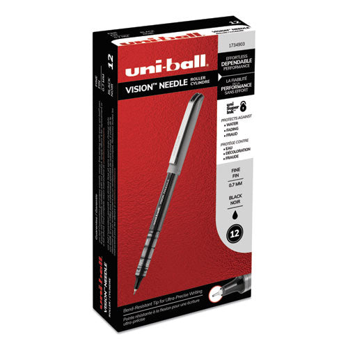 Vision Needle Stick Roller Ball Pen, Fine 0.7mm, Black Ink, Silver Barrel, Dozen