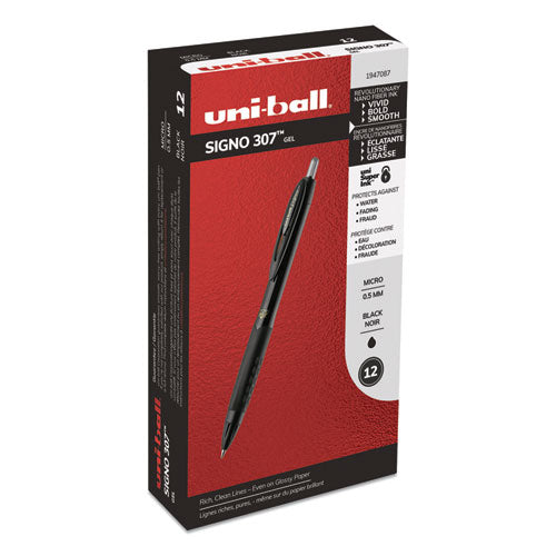 307 Retractable Gel Pen, Micro 0.5 Mm, Black Ink-barrel, Dozen