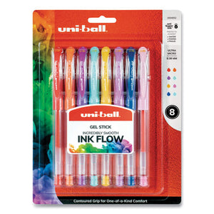 Stick Gel Pen, Micro 0.38mm, Assorted Ink, Clear Barrel, 8-set