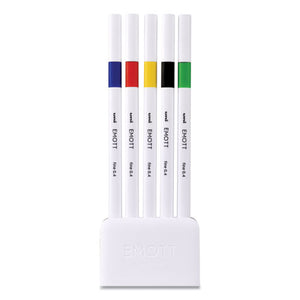 Emott Porous Point Pens, Fine 0.4 Mm, Assorted Ink, White Barrel, 5-set