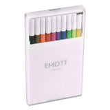 Emott Porous Point Pens, Fine 0.4 Mm, Assorted Ink, White Barrel, 10-set