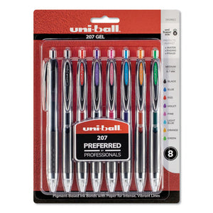 Signo 207 Retractable Gel Pen, Medium 0.7mm, Assorted Ink, Black Barrel, 8-set