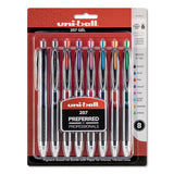 Signo 207 Retractable Gel Pen, Medium 0.7mm, Assorted Ink, Black Barrel, 8-set