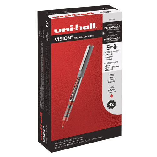 Vision Stick Roller Ball Pen, Fine 0.7mm, Red Ink, Gray-red Barrel, Dozen