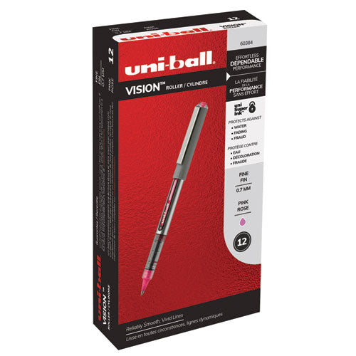 Vision Stick Roller Ball Pen, Fine 0.7mm, Passion Pink Ink, Gray Barrel, Dozen