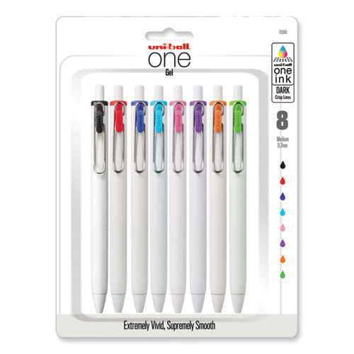 Unione Gel Pen, Retractable, Medium 0.7 Mm, Assorted Ink Colors, White Barrel, 8-pack