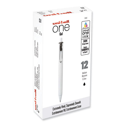 Unione Gel Pen, Retractable, Medium 0.7 Mm, Black Ink, White Barrel, Dozen