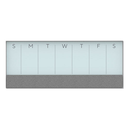 3n1 Magnetic Glass Dry Erase Combo Board, 35 X 14.25, Week View, White Surface And Frame