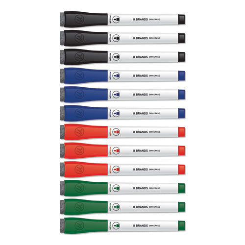 Medium Point Low-odor Dry-erase Markers With Erasers, Assorted Colors, 12-pack