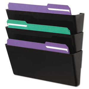 Wall File, Three Pocket, Plastic, Black