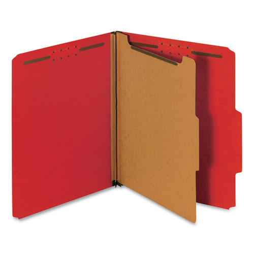 Bright Colored Pressboard Classification Folders, 1 Divider, Letter Size, Ruby Red, 10-box