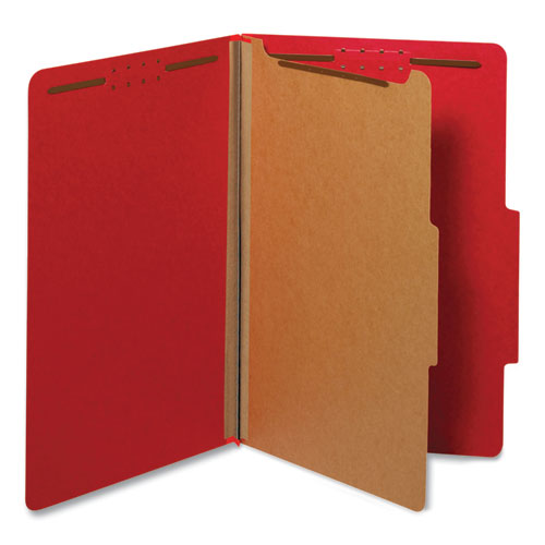 Bright Colored Pressboard Classification Folders, 1 Divider, Legal Size, Ruby Red, 10-box