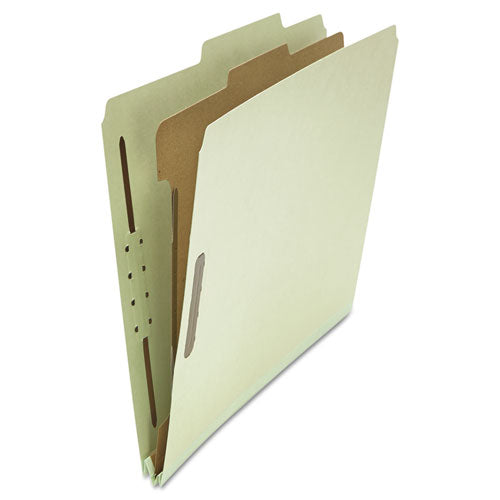 Four-section Pressboard Classification Folders, 1 Divider, Letter Size, Gray-green, 10-box